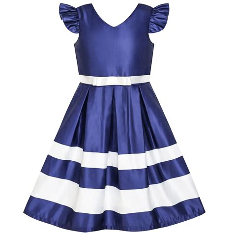 Buy Girls Dress Navy Blue V Neckline Ribbon Color