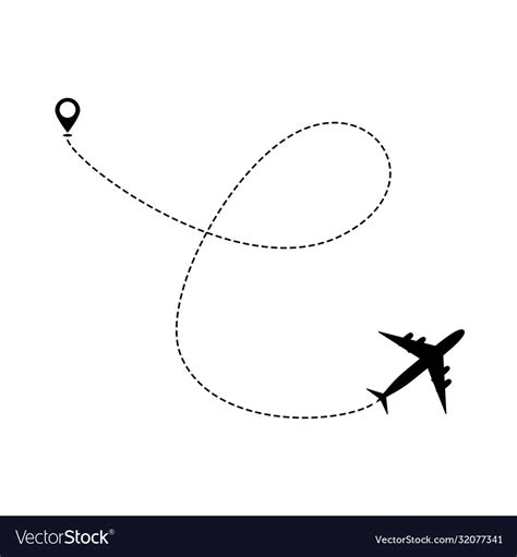 Airplane Line Path Icon Air Plane Flight Route Vector Image