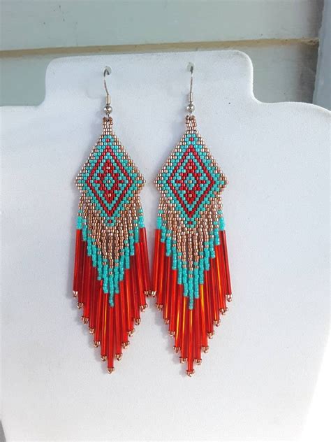 Native American Style Beaded Earrings In Turquoise Copper And Etsy