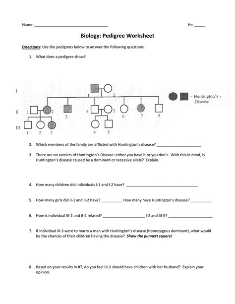 Pedigree worksheet with answer key. Genetics pedigree worksheet answer key huntington s disease