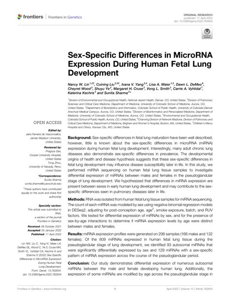 pdf sex specific differences in microrna expression during human fetal lung development
