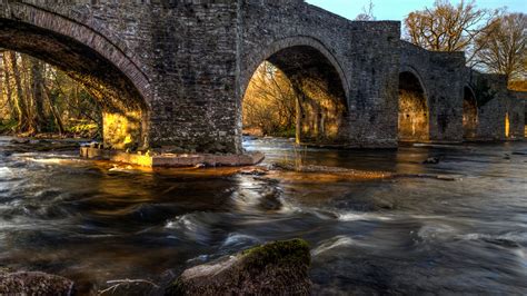 Wallpaper Sunset Water Rock Reflection Bridge River Canon Gold