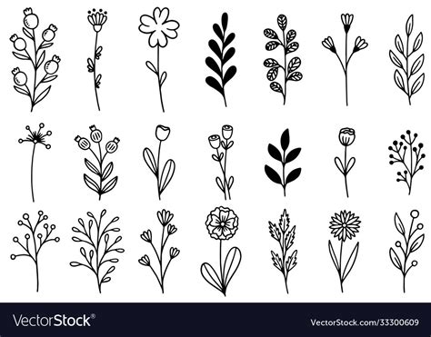 0167 Hand Drawn Flowers Doodle Royalty Free Vector Image