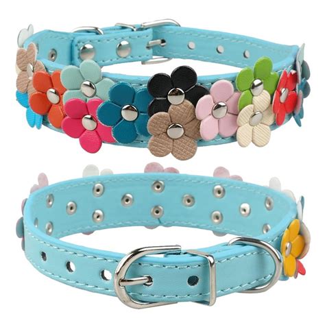 Jpetyy Flower Cute Leather Studded Necklaces Pet Dog Collars For Small