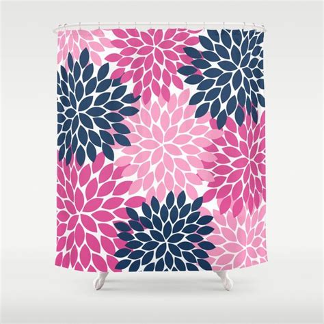 Flower Burst Petals Navy Pink Shower Curtain By Trmdesign Society6