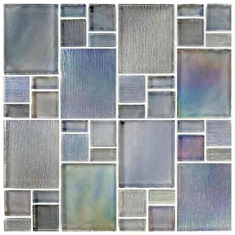 Iridescent Glass Tile French Pattern Space Gray Mineral Tiles