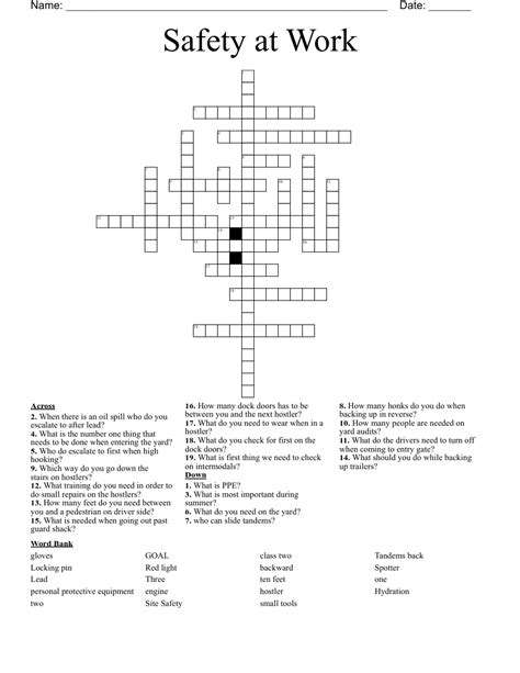 Safety At Work Crossword Wordmint