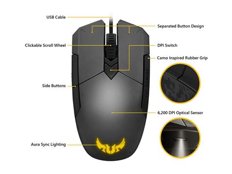 Asus Tuf Gaming M5 Optical Usb Rgb Gaming Mouse Featuring A 6200 Dpi