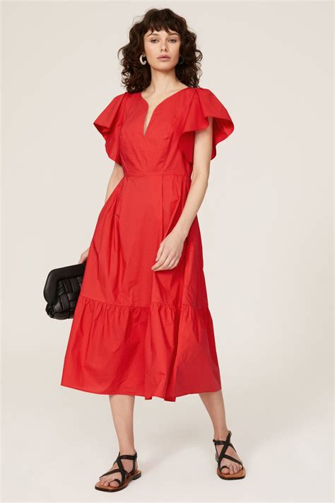 Red V Neck Midi Dress By Marissa Webb Collective Rent The Runway