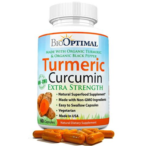 Biooptimal Turmeric Curcumin Organic Turmeric Capsules 60 Day Supply