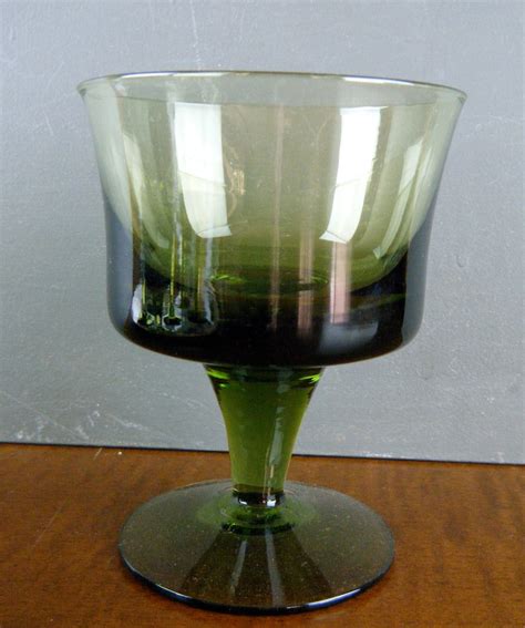 Mid Century Modern Glassware Olive Avocado Green Fine Glass Etsy