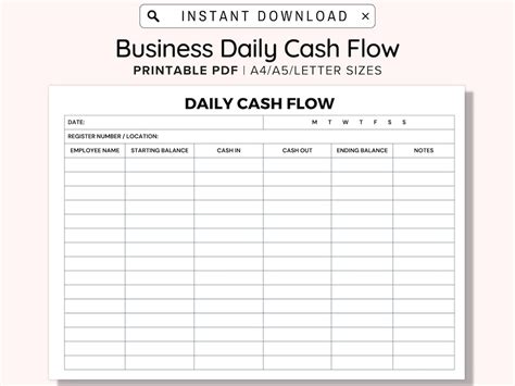 Business Daily Cash Flow Printable Statement Report Register In Out