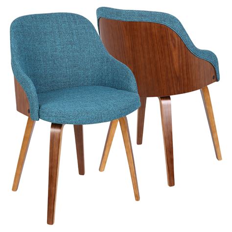 Bacci Mid Century Modern Dining Accent Chair In Walnut Wood And Teal