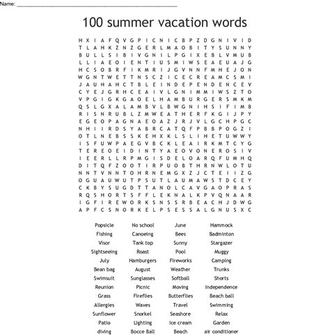 100 Summer Vacation Word Search Answers Word Search Printable