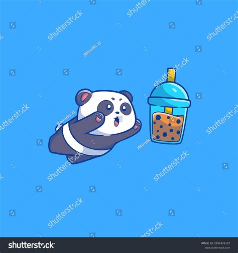 Cute Illustration Panda Jumping Pick Boba Stock Vector Royalty Free