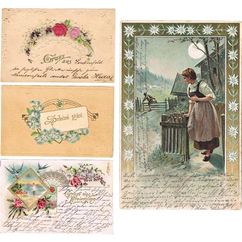Four Old Greeting Cards From Europe Collect At Curioshop Ruby Lane