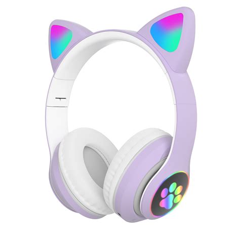 Kids Girls Wired Wireless Headphones Cat Rabbit Ear Headsets Led Wmic