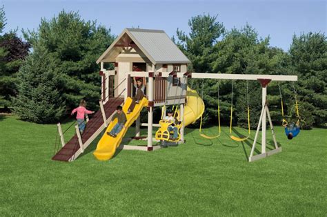 Swing Set Playhouse Set Shop Outdoor Playhouse With Slide Swing
