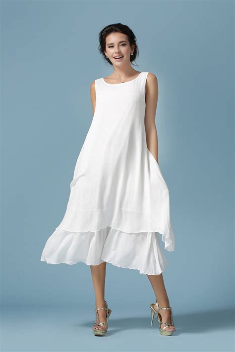 2016 Womens Casual White Dresses Slim Soft Cotton Linen Sleeveless Long Dresses Girls Holiday