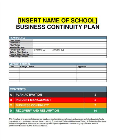 Business Continuity Plan Template Uk Free Printable Templates