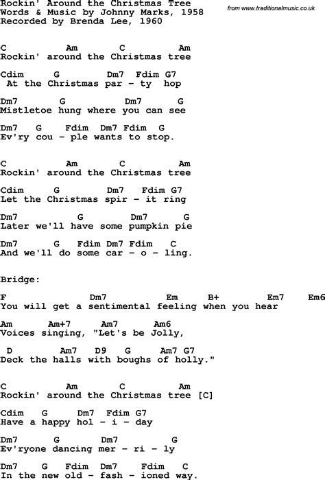 song lyrics with guitar chords for rockin around the christmas tree brenda lee 1960