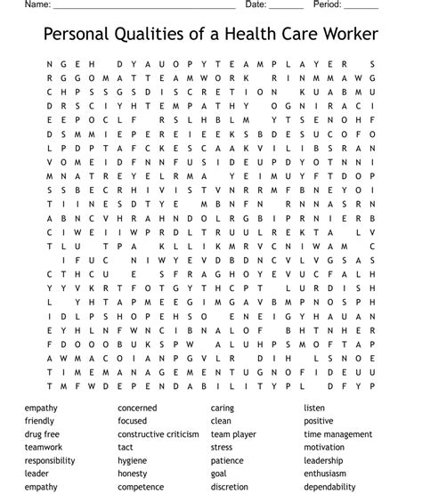 Personal Qualities Of A Health Care Worker Word Search Wordmint