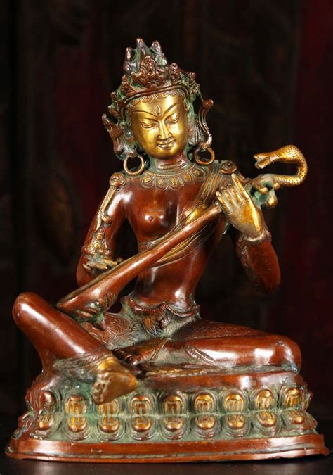 Sold Beautiful Seated Brass Nepali Style Statue Of The Hindu Goddess Saraswati Playing The Veena