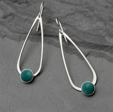 Turquoise Gemstone Sterling Silver Earrings Dangle Drop Minimalist