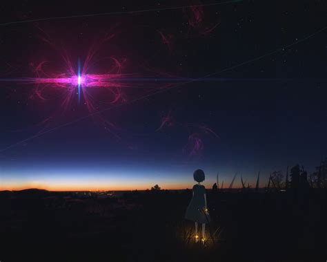 1280x1024 Resolution Anime Girl Staring At Night Sky 1280x1024