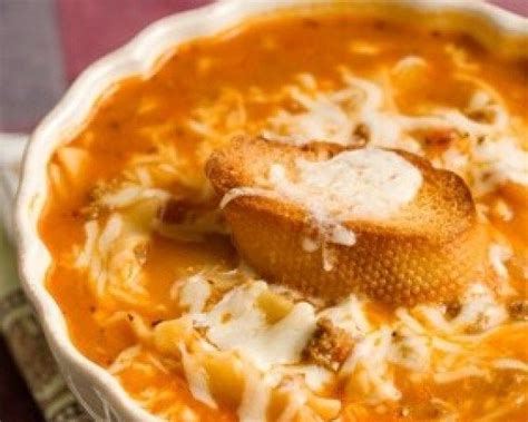 Add ground beef to onion mixture; Recipe - Paula Deen's 'Tastes Like Lasagna Soup' | Lasagna ...