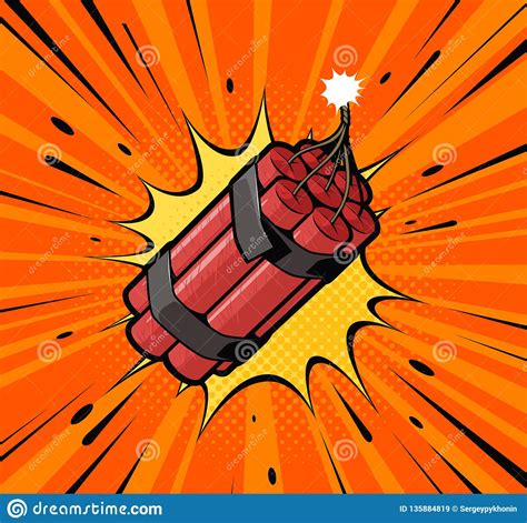 Dynamite Bomb Explosion With Burning Wick Detonate Retro Pop Art Style