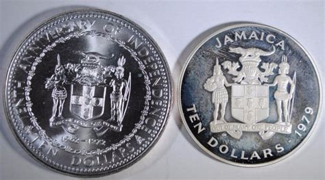 2 Jamaica Silver Coins 1972 10 Proof 1483 Asw 1979 10 Proof 6676 Asw