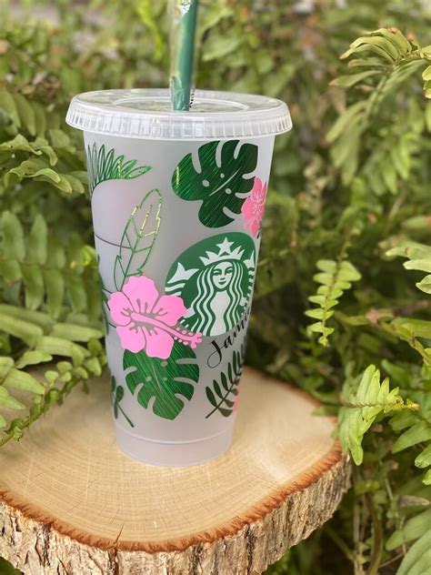 Tropical Flower Cup Custom Starbucks Cold Venti Cup Palm Etsy