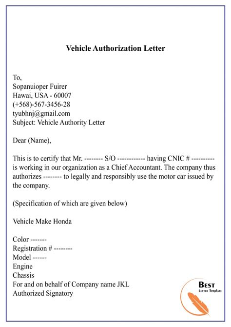 Sample Printable Authorization Letter Printable Chart Vrogue