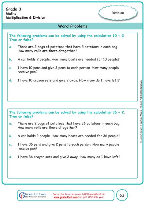 Multiplication And Division Word Problems 3rd Grade