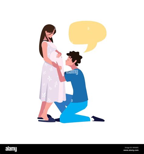 Man Hugs A Pregnant Woman Talk Bubble Pregnancy And Maternity Vector