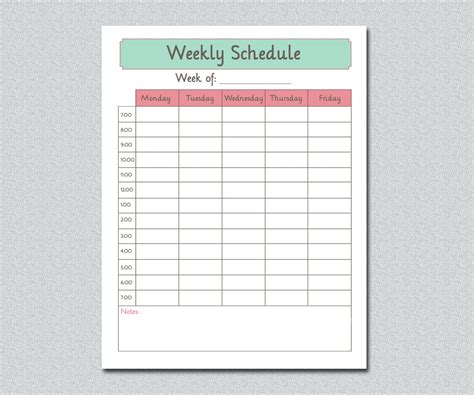 Items Similar To Printable Home School Weekly Schedule 85 X 11 A4