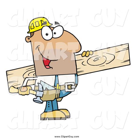 Clip Art Of Ahispanic Construction Worker Carrying A Wood Board By Hit