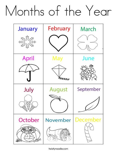 Months Of The Year Coloring Page Twisty Noodle Months In A Year