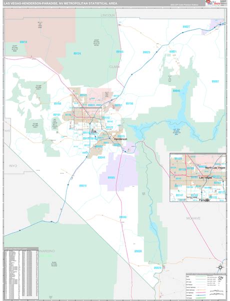 Las Vegas Henderson Paradise Nv Metro Area Wall Map Premium Style By
