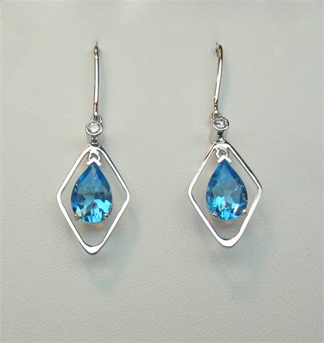 Pear Shape Blue Topaz Dangle Earrings E Summit Jewelry Co