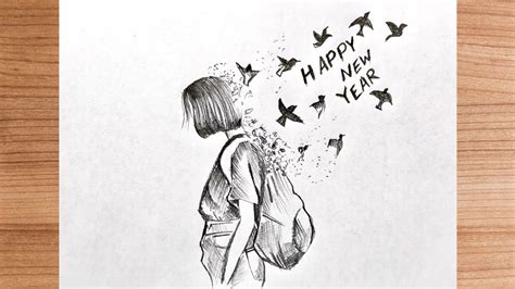 Happy New Year Pencil Sketch 2021 New Year Drawing For Beginners