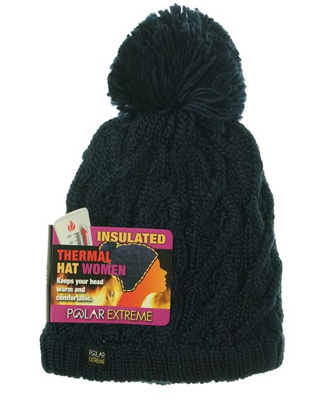 Polar Extreme Womens Thermal Insulated Knit Beanie Hat Pom Pom Ebay