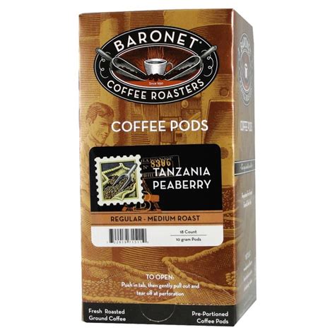 The deep, rich flavor may exhibit notes of black currant that soften to chocolate and blend into the sweet and deep aftertaste. Baronet | Tanzania Peaberry Coffee Pods | 18ct