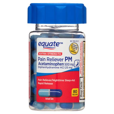 Equate Extra Strength Pain Reliever Pm Caplets Acetaminophen 500 Mg