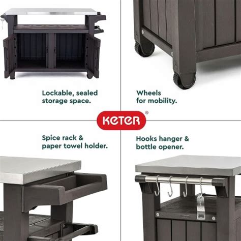 Keter Unity Xl Outdoor Kitchen Bar Rolling Cart With Storage Cabinet