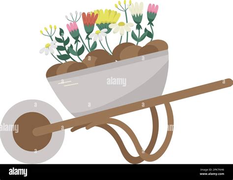Iron Wheelbarrow With Flowers For Planting Different Flat Flowers