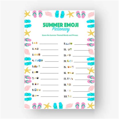 Summer Emoji Pictionary Game Party Games Emoji Trivia