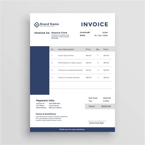 Blue Customer Invoice Template Design Download Free Vector Art Stock