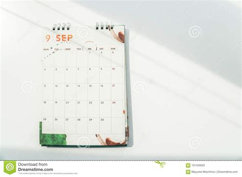 Isolated September Calendar On Table With Sunlight In Th Stock Photo